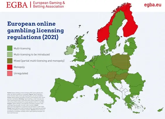 European online gambling (EGBA) licensing regulations map 2021